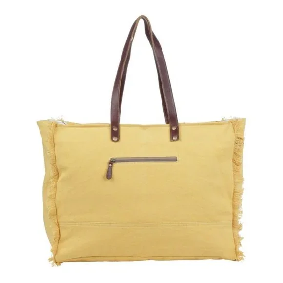 Myra Bag Handmade Suramya Weekender Tote Bag Upcycled Canvas & Cowhide L… - Picture 4 of 10